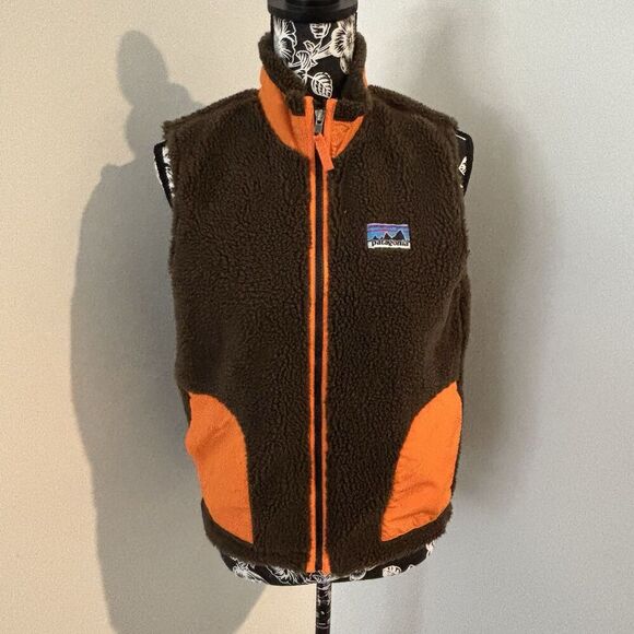 Patagonia Jackets & Blazers - PATAGONIA Brown Orange Retro X Deep Pile Fleece Zip Vest Kids XL /Women’s Small